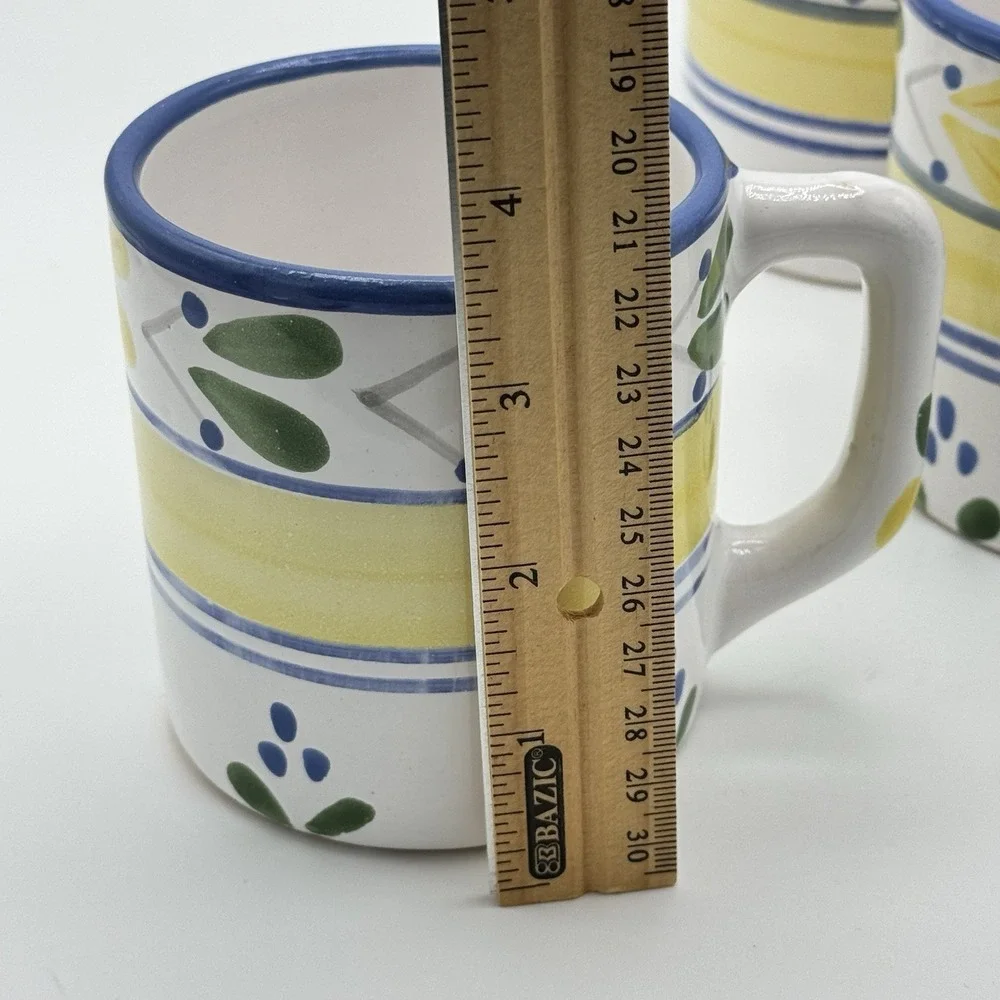 Pier 1 Solimar Mug Set 3 Hand Painted Tunisia‎ Blue Yellow Mediterranean Floral